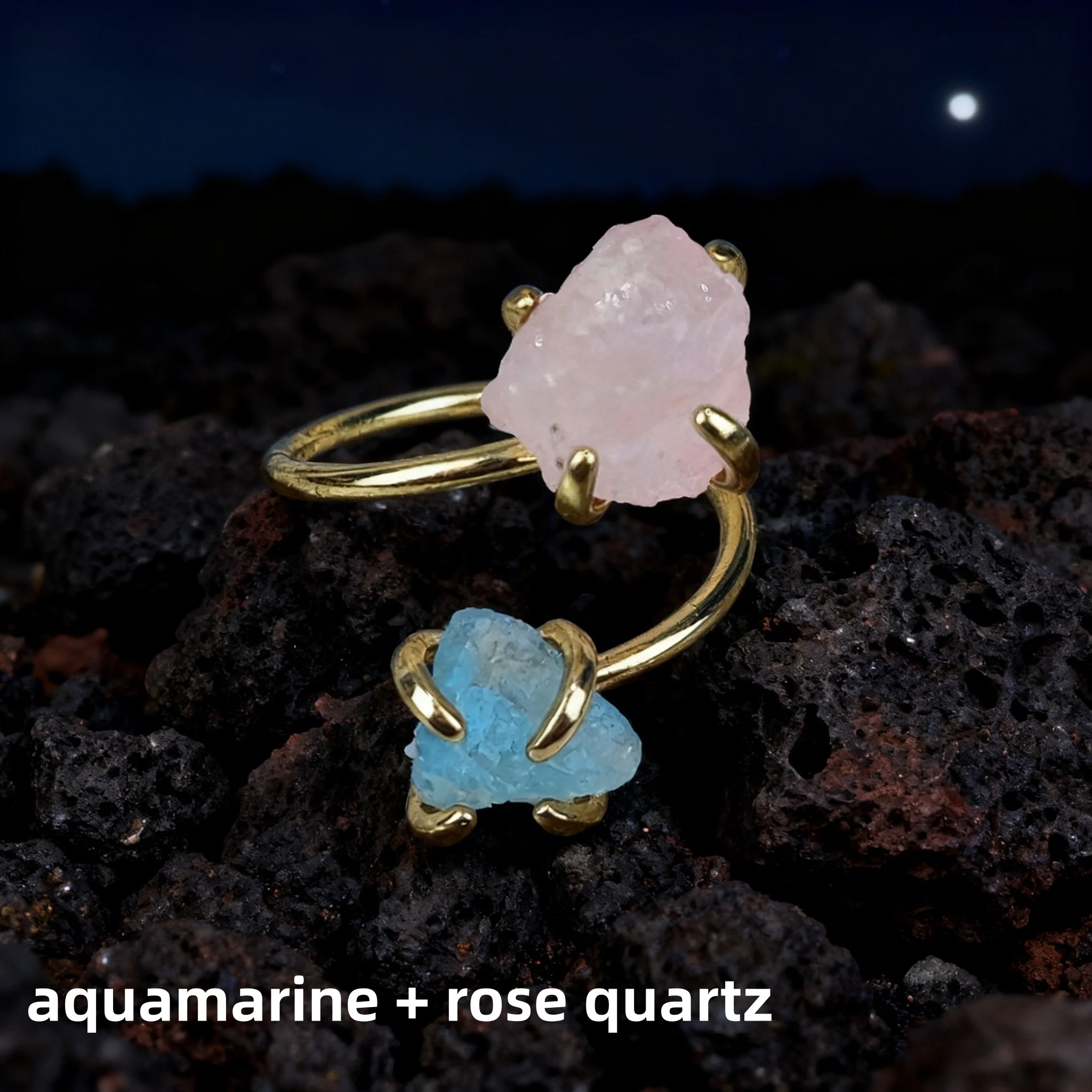 

Crystal Ring for Women Aquamarine Rose Quartz Peridot Fluorite Ruby Irregular Natural Stone Adjustable Open Finger Ring Jewelry