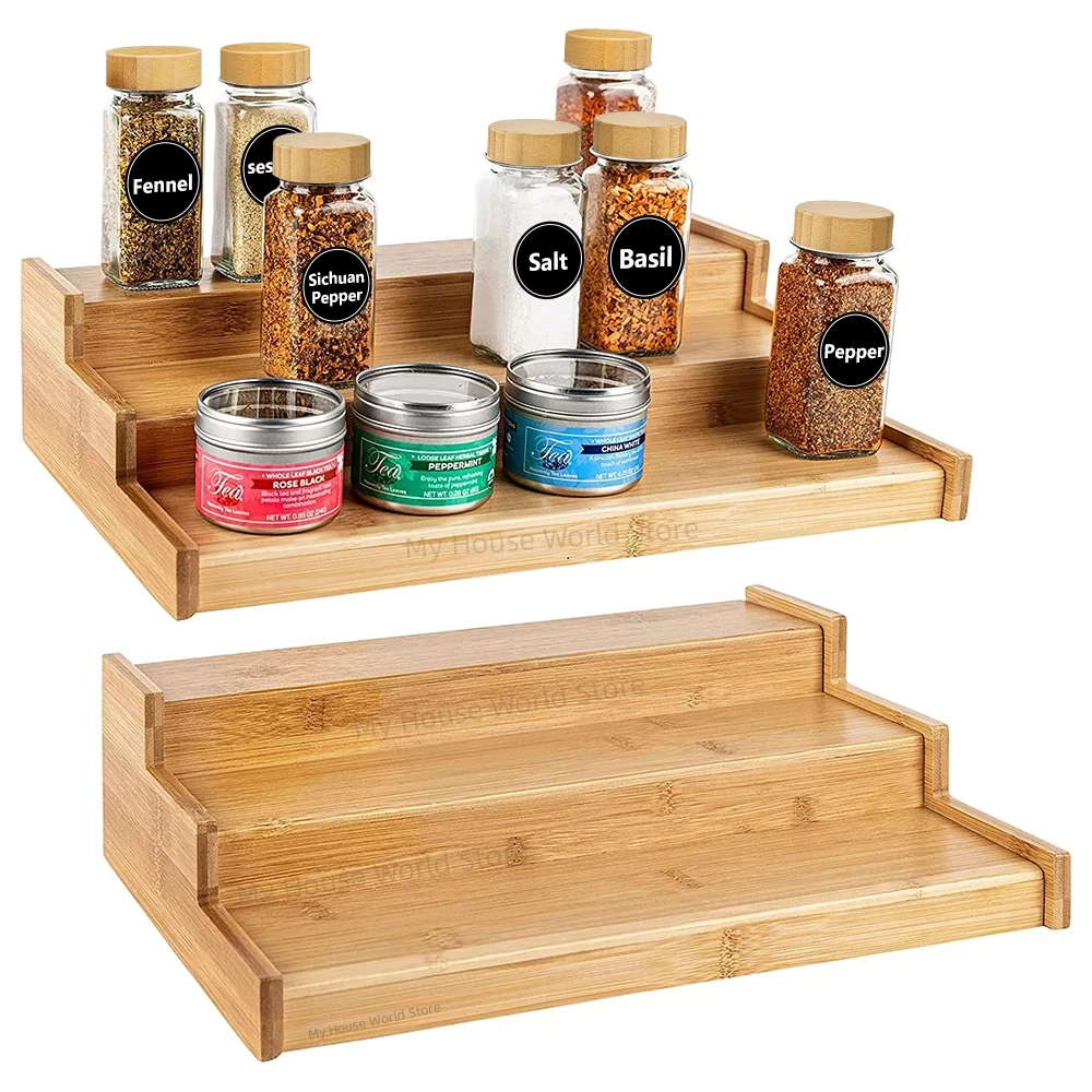 Bamboo Spice Rack Organizer for Cabinet 3-tier Spice Kitchen Spice Rack Organizer Storage Container Spice Rack Kitchen Utensils