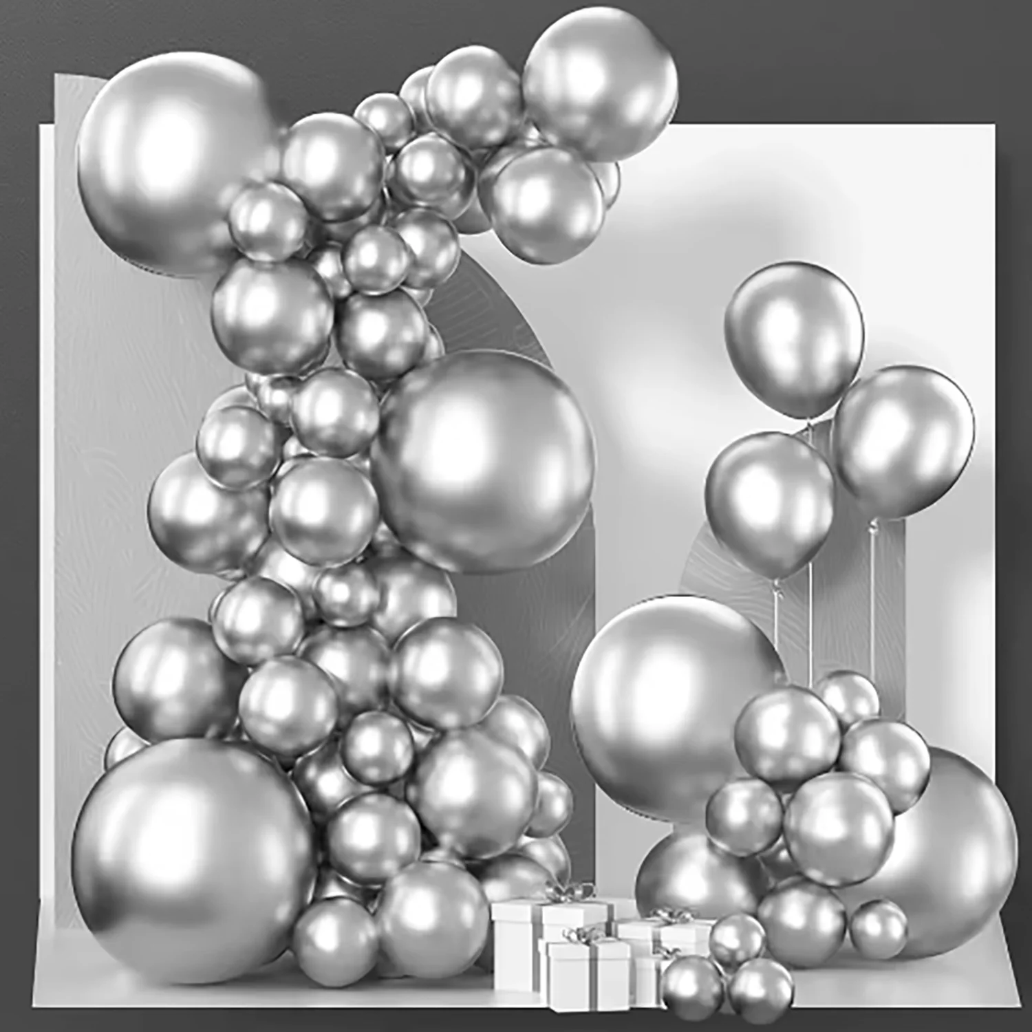 68Pcs Metallic Silver Balloons Garland Arch Kit Chrome Silver Confetti Latex Ballon Graduation Wedding Birthday Party Decoration