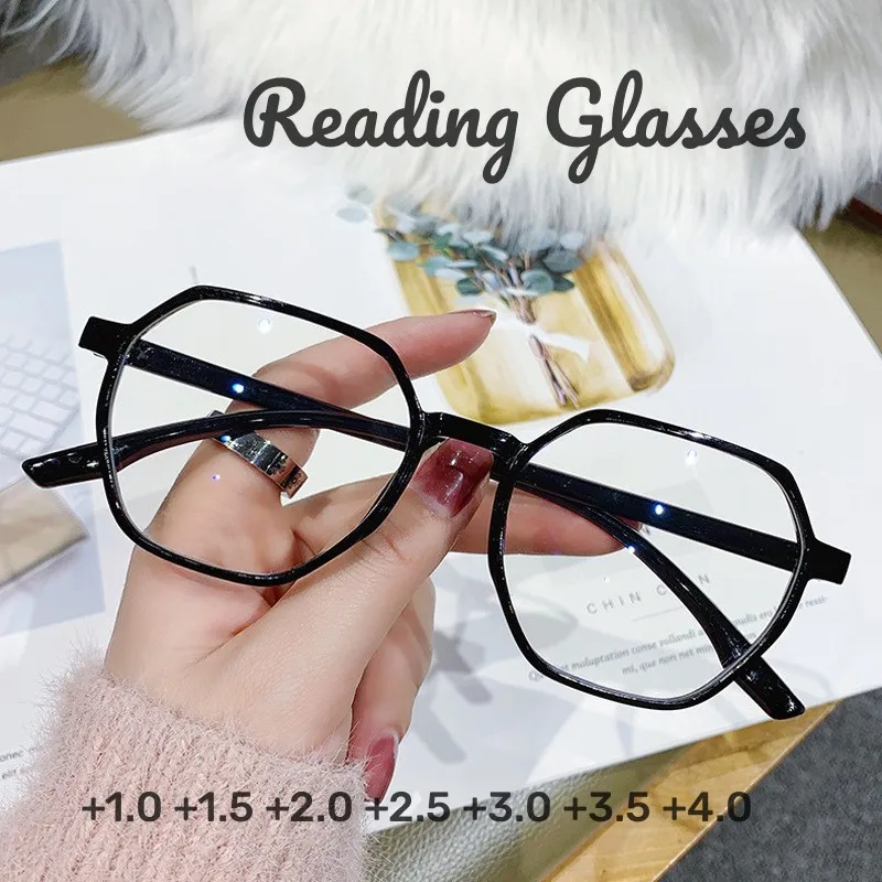 

New Fashion Reading Glasses Irregular Polygon Resin Frame Ultralight Presbyopic Eyewear Far Sight EyeGlasses Women Men