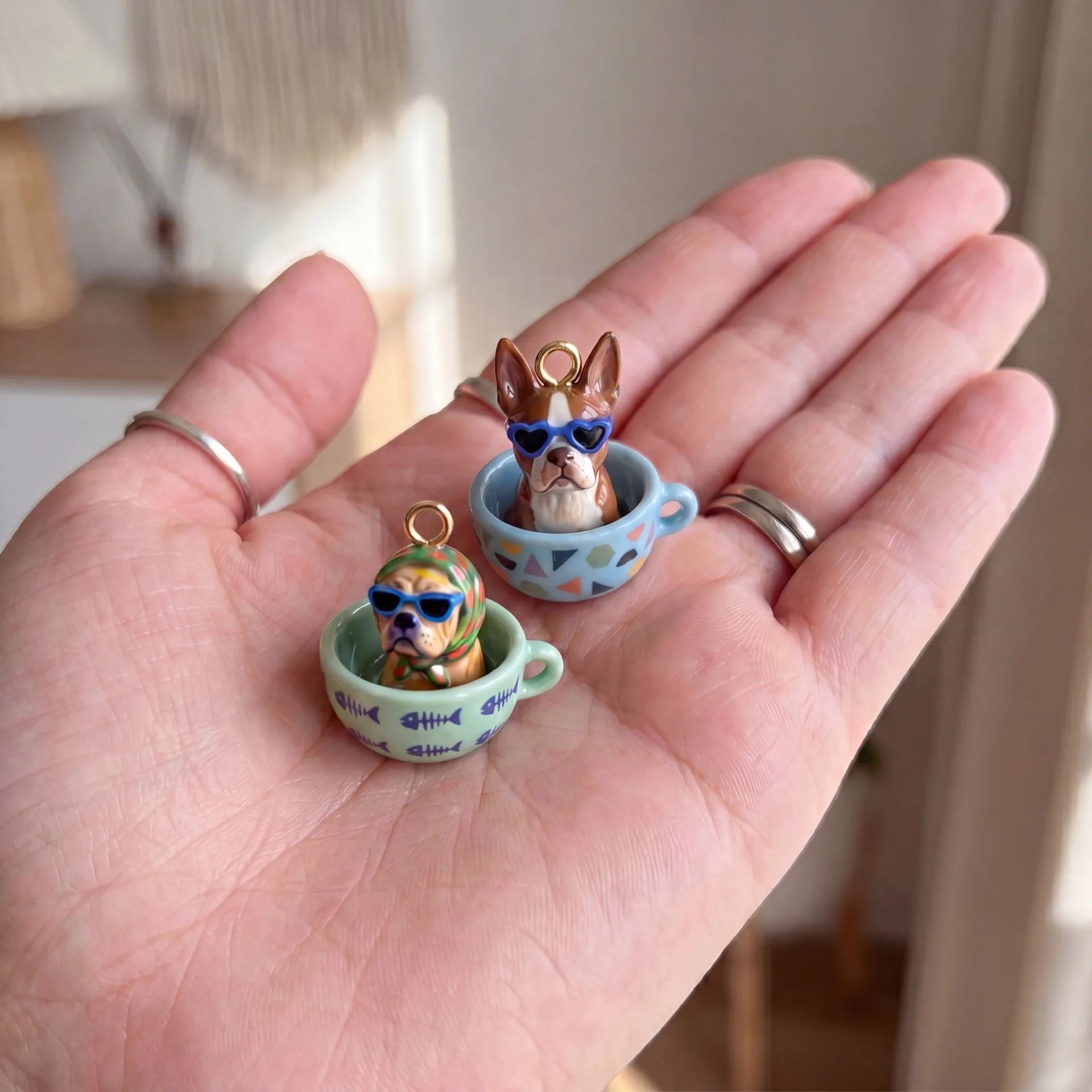1 Stück Kupfer-Hundeanhänger, 3D-Teetassen-Welpen-Charm, Handgefertigtes Ornament für Halskette, Armband, Ohrring, DIY-Schmuckherstellung – Detail 4