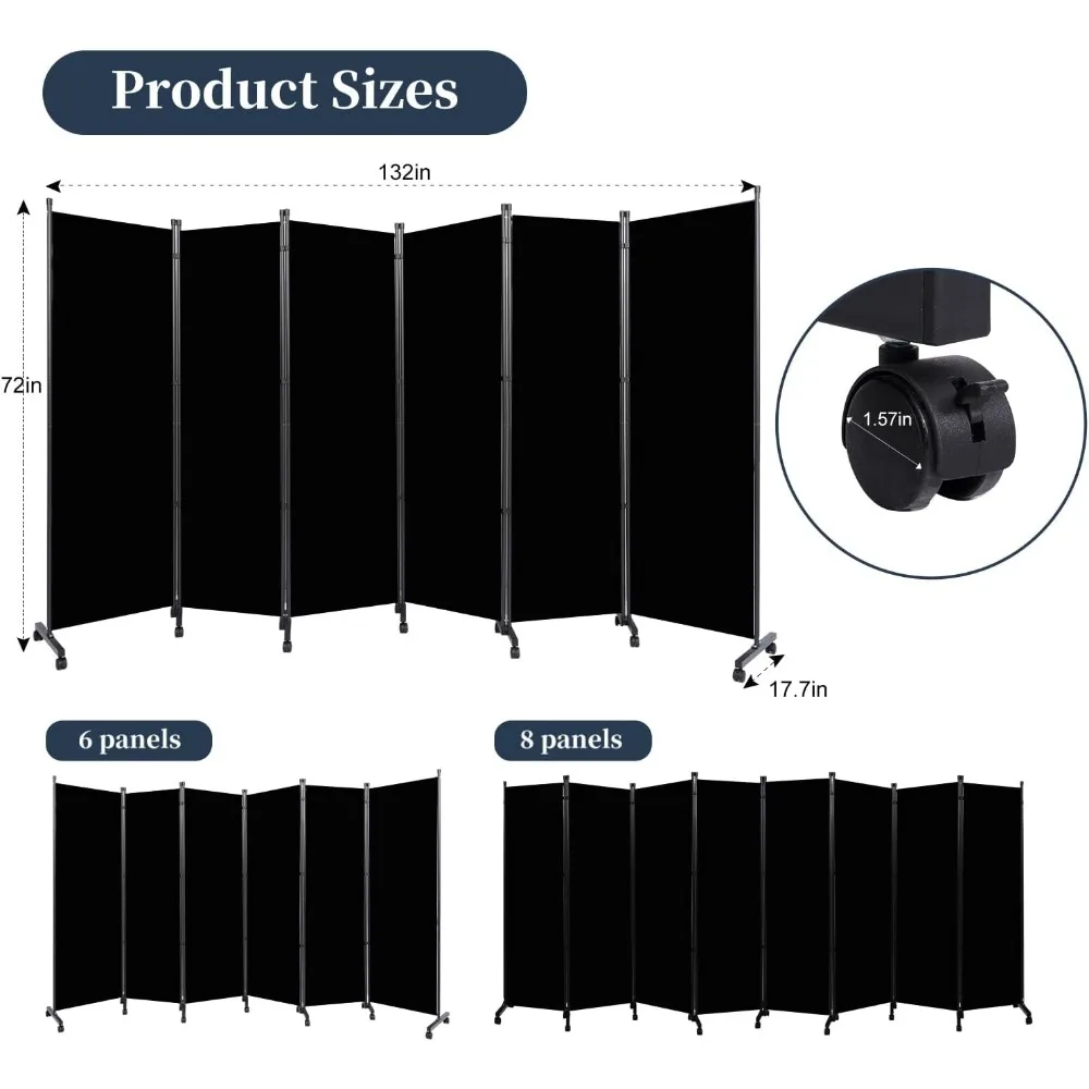 Quarto divisor com Lockable Rodas, Privacy Screen, divisória, Isolado, Tecido Painel, 132"