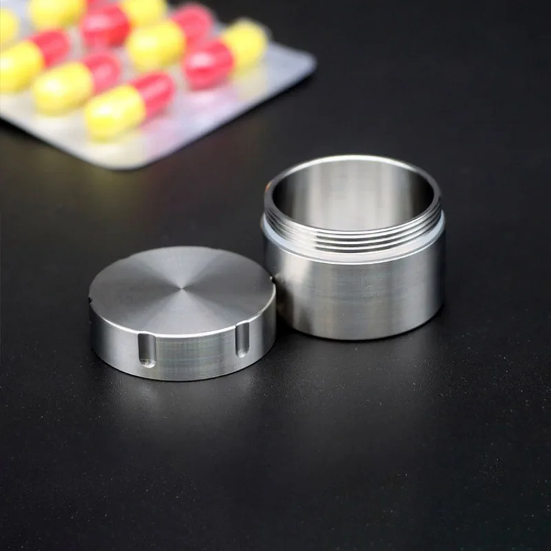 Round Titanium Alloy Sealed Capsule Portable Outdoor Waterproof Pill Box Survival Pill Box Container Tea EDC Storage Tank 10ML