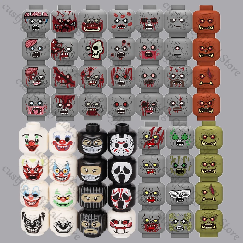 City Figure Face Expression Head Parts Building Blocks Boy Girl Doctor Zombie Hero Laugh Cry Cute Facial Mini DIY Bricks Kid Toy