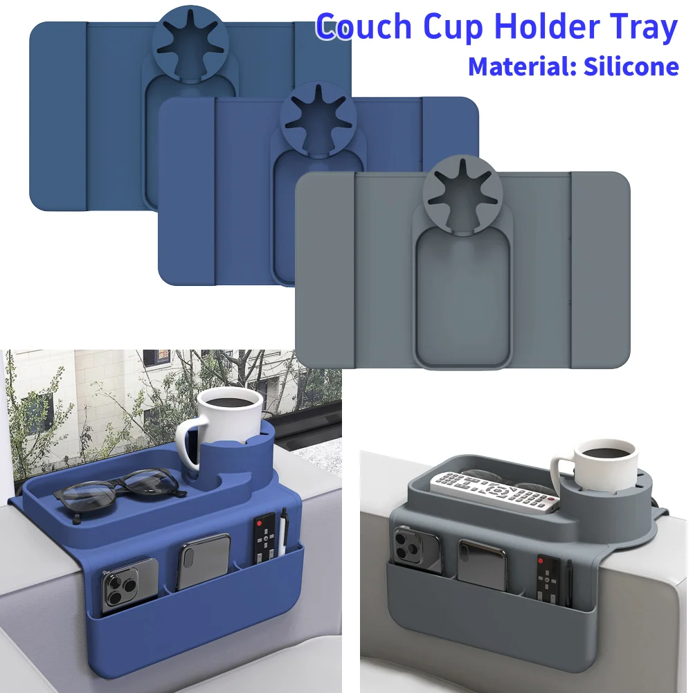 

Silicone Couch Cup Holder Anti-Slip Sofa Coaster Arm Chair Couch Recliner Remote Control Organizer Holder Sofa Armrest Tray