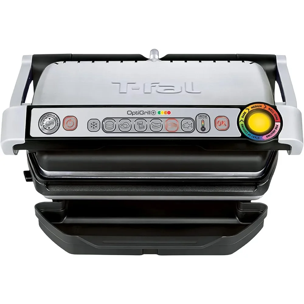 

T-Fal OptiGrill Stainless Steel Electric Grill 4 Servings 6 Intelligent Automatic Cooking Modes 1800 Watts