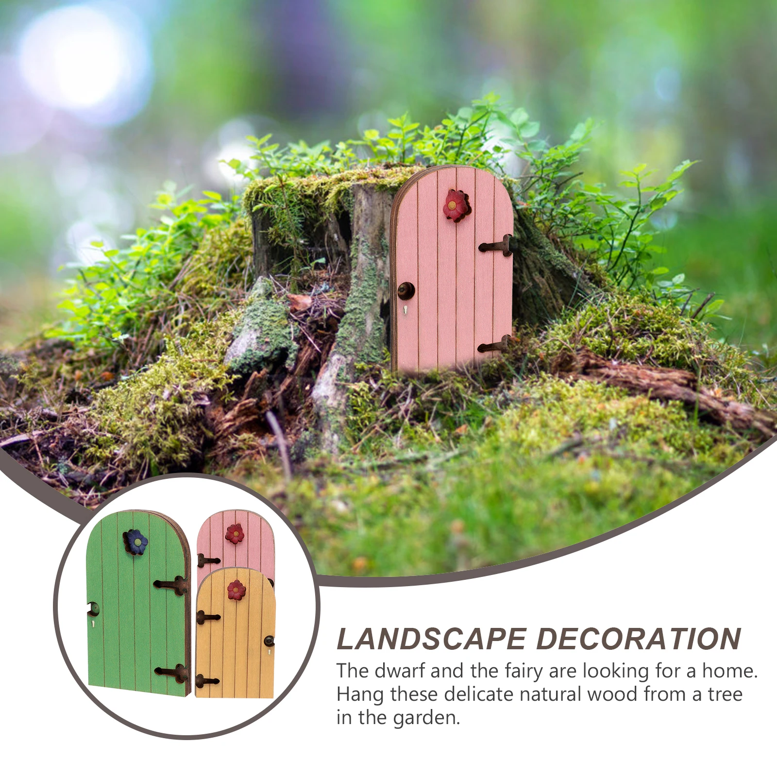 

3pcs Set Miniature Garden Ornament Wood Fairy Door Fairy Doors For Trees Outdoor For Garden House Elf Door Crafts Outdoor Decor