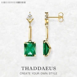 Dangle Earrings Green Stones Fine Jewelry For Women Summer Brand New Real Sterling Silver 925 Vintage Gift