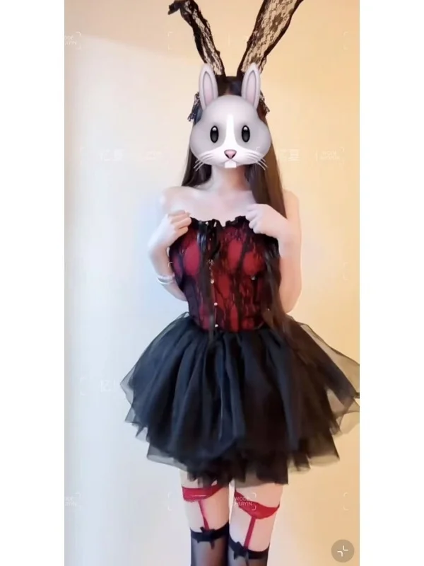 Set atasan tube renda romantis dan rok tulle loween k, efek melangsingkan, bernapas, cocok untuk wanita