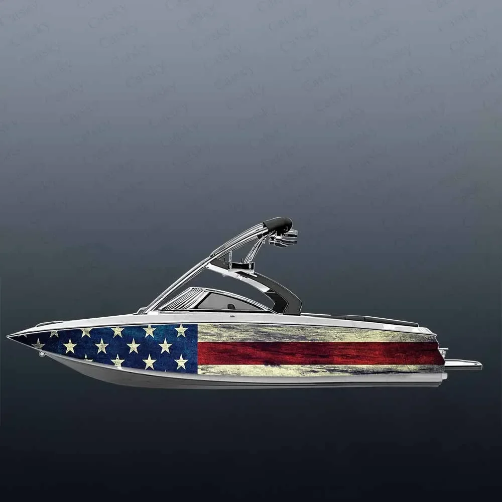 Custom American Flag Stripe Boat Sticker Fish boat Sticker Vinyl Waterproof Vessels Wrap Graphic Ship Decoration Wrap Decal Gift