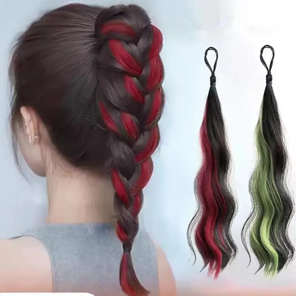 2Pcs Highlight Synthetic Hair Bundles Wavy Self-winding Chignon Ponytail Hair Extension Fluffy Braid Bun HairPiece For Daily Use