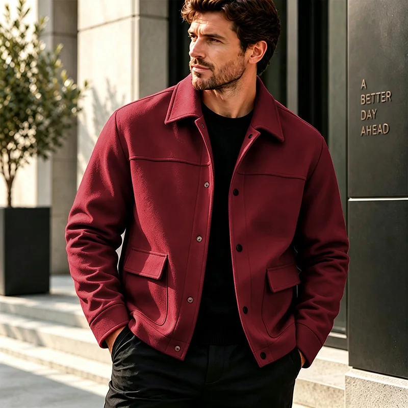 Men's Short Brushed Shirt Jacket Long Sleeve Snap Button Loose Fit Soft Warm Casual Outerwear for Everyday Wear Autumn Winter 7