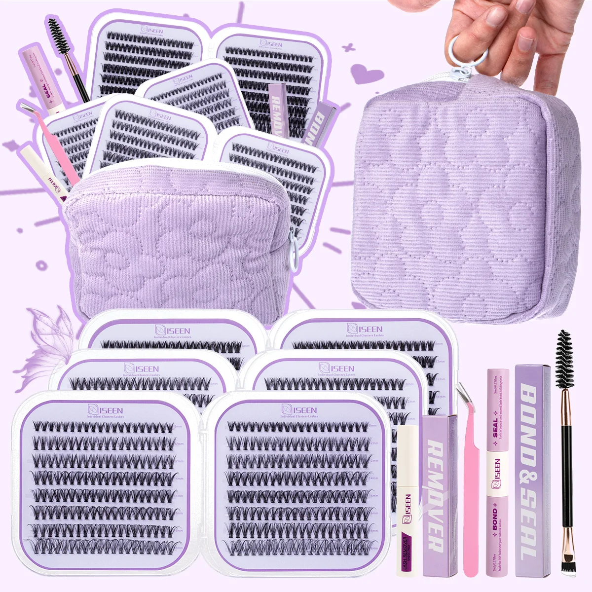 Conjunto de extensão de cílios diy, diferentes estilos, aparência natural, 8-18mm, com removedor de ligação e vedação, pinça portátil, conjunto de viagem