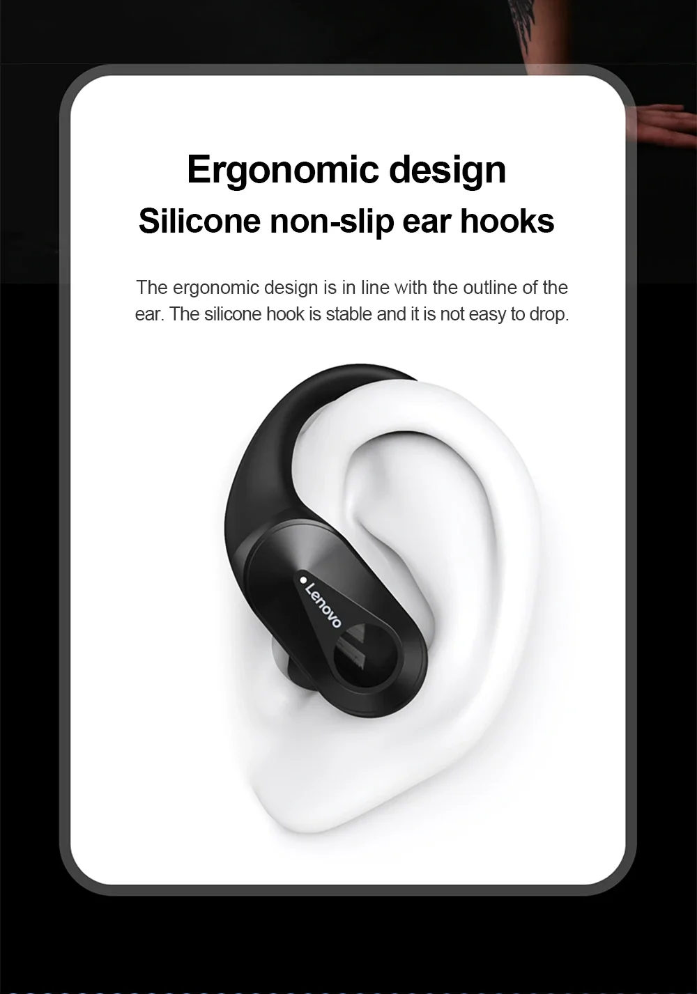 Lenovo LP75 Bluetooth-Headset, Sicherer Ohrbügel, Kabellose Ohrhörer, LED-Batterieanzeige, Ergonomisches Design, Kopfhörer für Outdoor-Aktivitäten – Detail 12