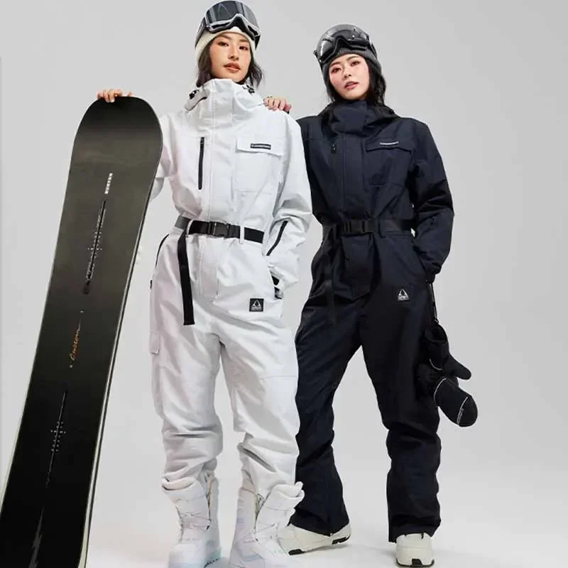 Hooded One Piece Snow Overalls Waterproof 2025 Winter Skiing Suites Women Men Snowboard Suites Outdoor Windproof Ski Jumpsuits