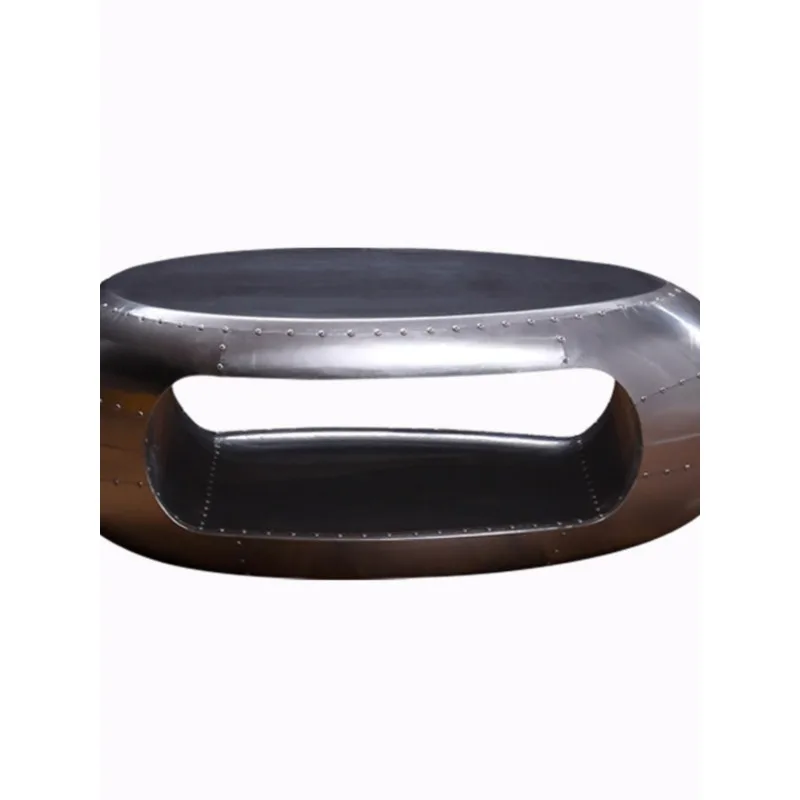 

Old retro rivet metal cafe bar creative personality oval loft industrial style aluminum coffee table