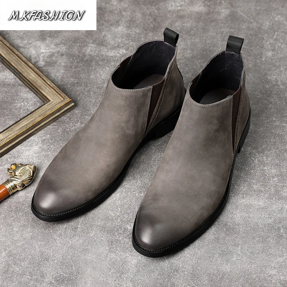 New Fashion Men's Mid-Calf Boots Trendy Short Boots British Style Casual Leather Shoes