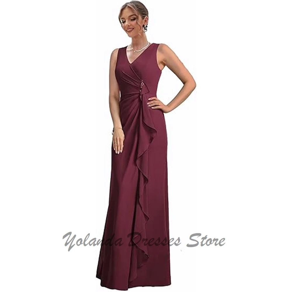 Vestido de noite chiffon com zíper traseiro, frisado, decote em v, até o chão, vestido formal para a mãe da noiva, vestido moderno para casamento, 2 PCs