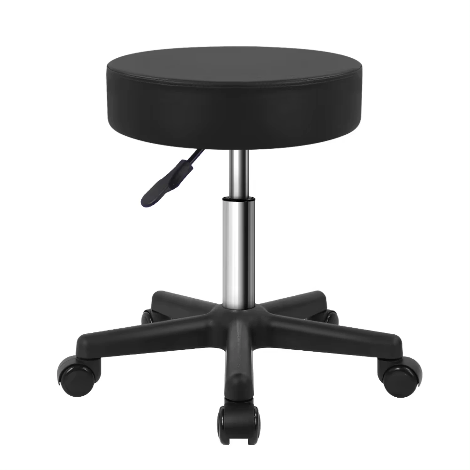 Round Rolling Stool PU Leather Height Adjustable Swivel Drafting Work SPA Salon Stools with Wheels Black