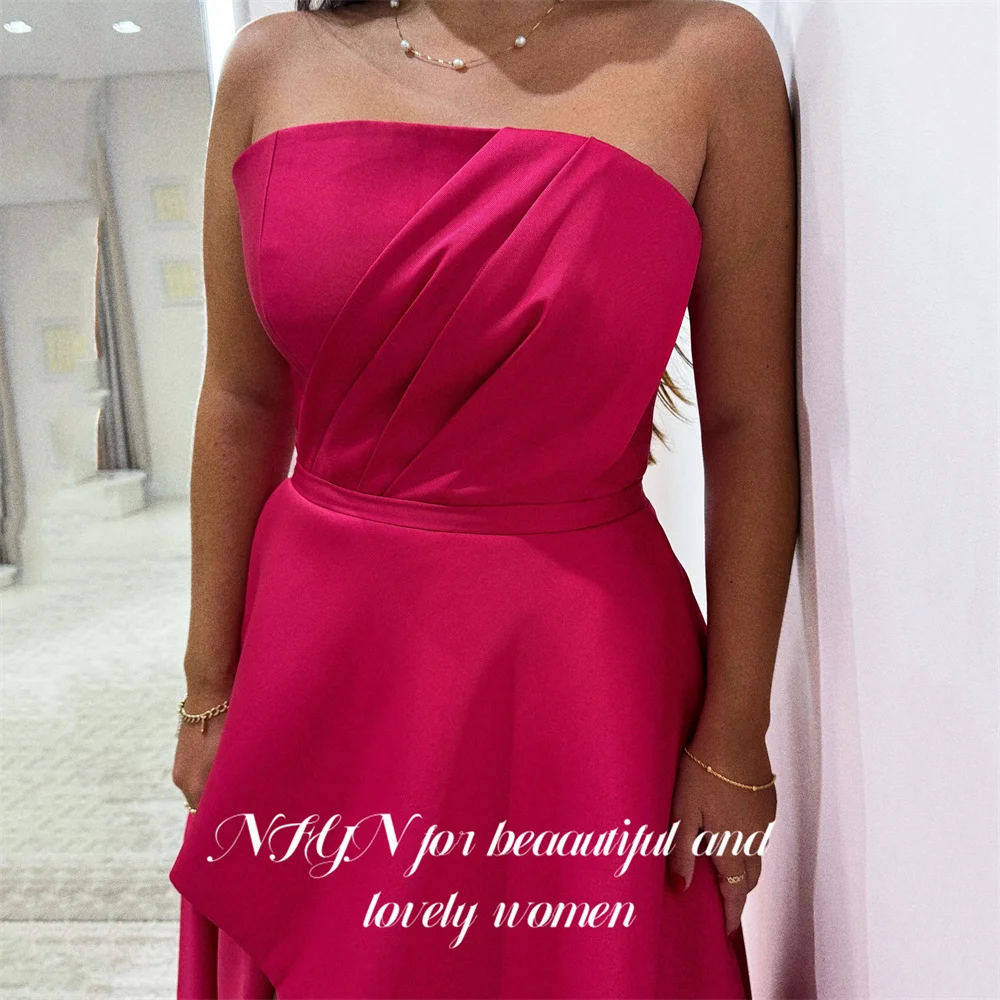 NFYN Hot Pink Prom Dress Strapless Evening Dresses A Line Party Dress for Arabic Women Side Slit حزب فساتين Customized - Image 3