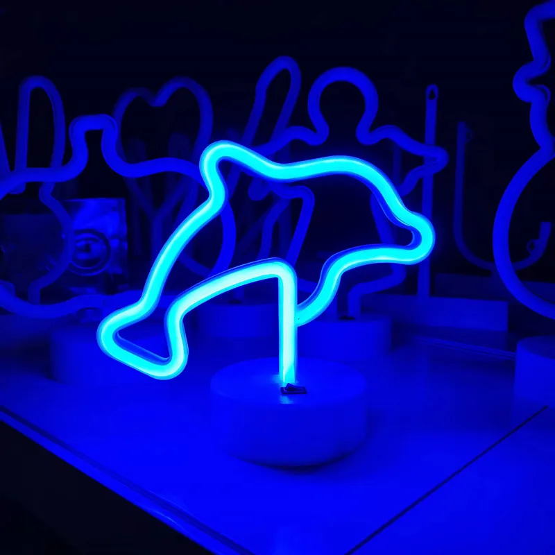 LED Dolphin Neon Sign Lights For Bedroom Table Night Lamp Kids Birthday Gifts Wedding Home Holiday Christmas Party Room Decor