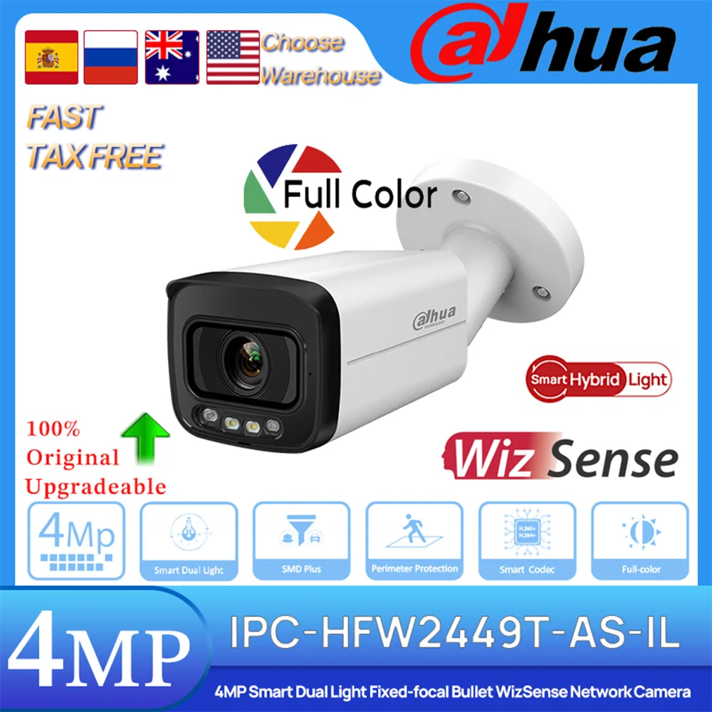 

Dahua Original IPC-HFW2449T-AS-IL 4MP Smart Dual Light Fixed-focal Bullet WizSense Intelligent POE Network IP Camera Alarm Audio