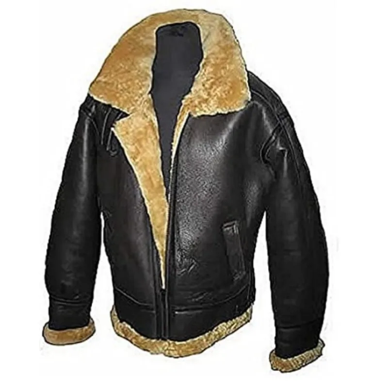 Long Sleeve Men's Coats Winter Jackets Leather and Fur Integrated Artificial Fur PU Flight Jacket Long Sleeved Men Clothing