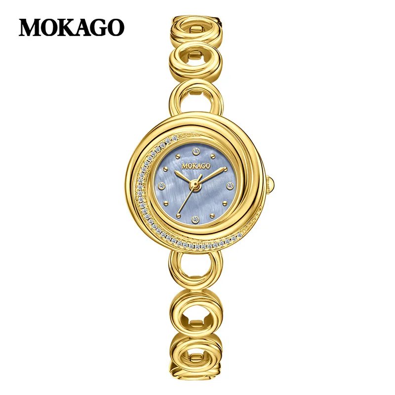 Orologio da donna al quarzo di lusso impermeabile quadrante in madreperla braccialetto stella diamante cinturino in rame orologio da polso elegante e versatile