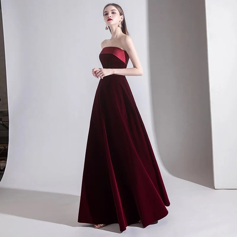

A8140 Dropship Velour Party Dress Fashion Girls Women Clothes Sweet Memory Floor Length Prom Gown Strapless Bridesmaid Dresses