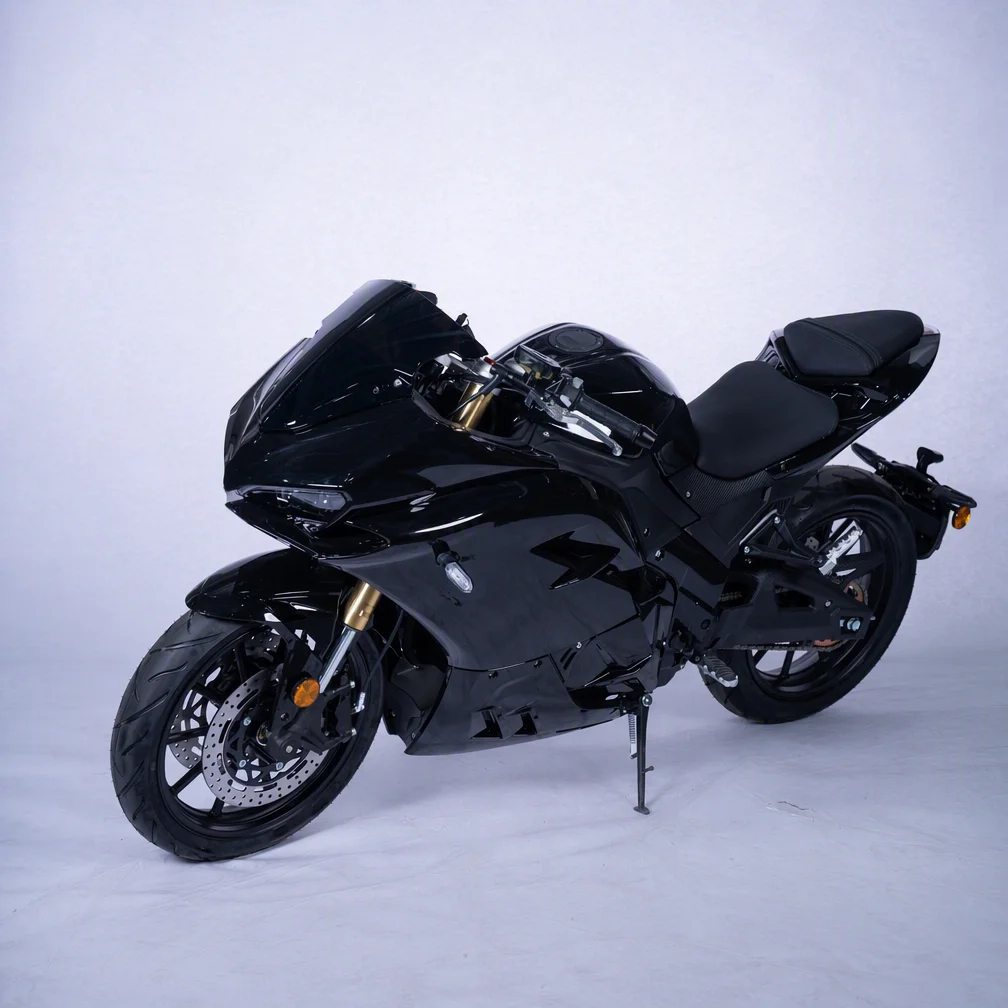 Black Matte Racing Electric Motorcycle 5000W 72V Sportbike Style Full Fairing Mid Drive ABS Dual Disc Adult E-Moto