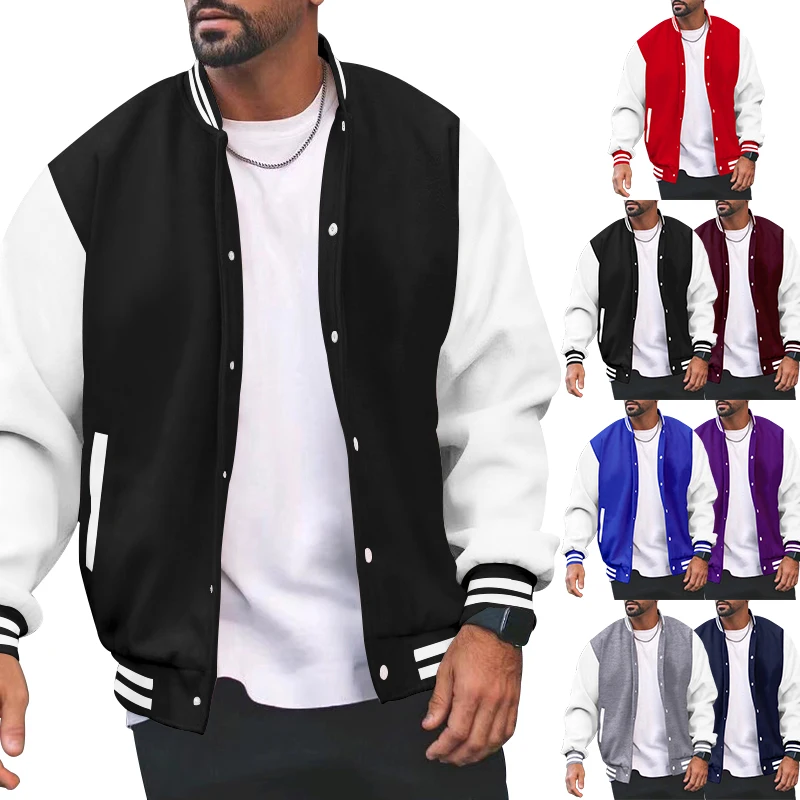 

Pop Spring And Autumn Fashion Classic Baseball Jacket Men's School Style Color Match Large Size Casual Sports Jacket Men's Cloth