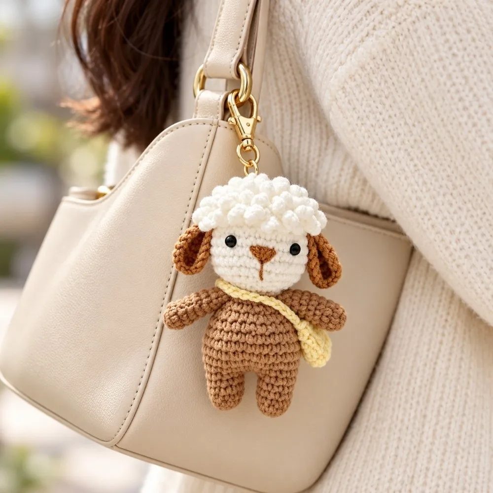 Handmade Little Lamb Pendants Finished Product Woven Crochet Keychains Kawaii Handmaking Knitting Insect Animal Doll
