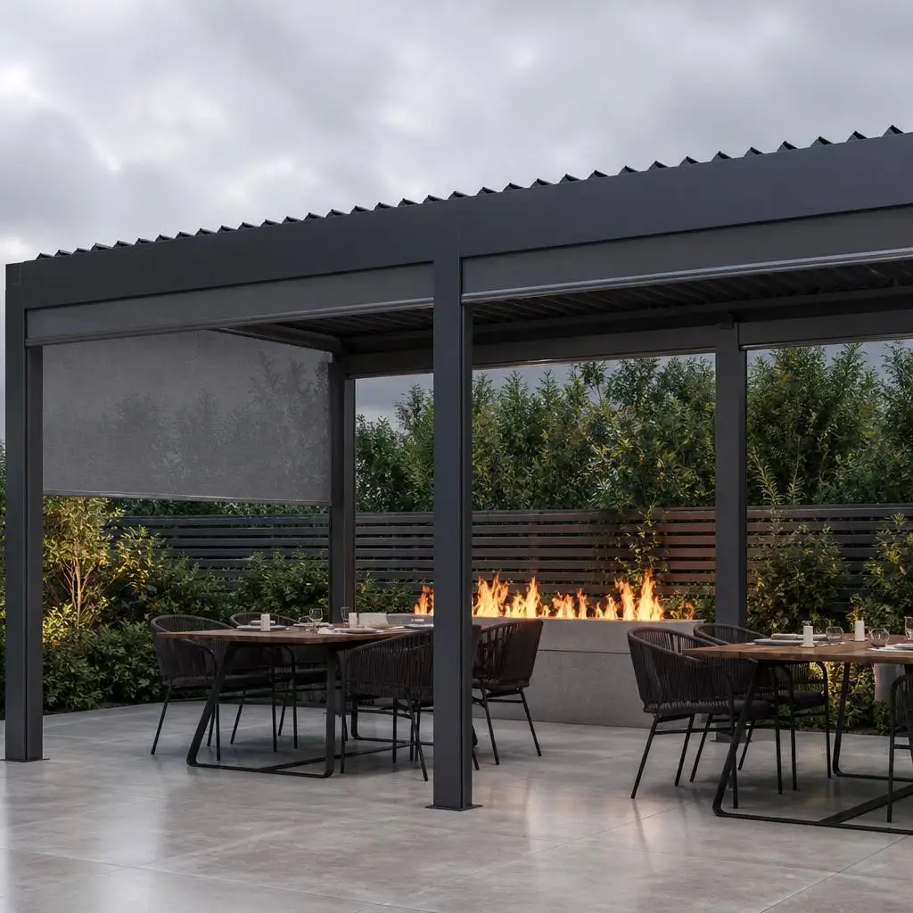 2026 Custom Size Balcony Restaurant Windproof Screen Track Sunshade Outdoor Rolling Motorized Roller Blinds And Shadespromote sa