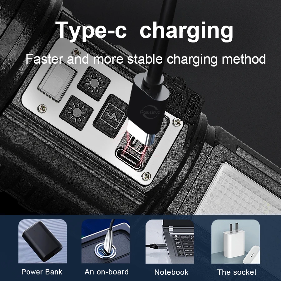 2025 Most Powerful LED Flashlight USB Rechargeable High Power Led Torch ABS Multifunctional Tactical Flashlight with COB Light