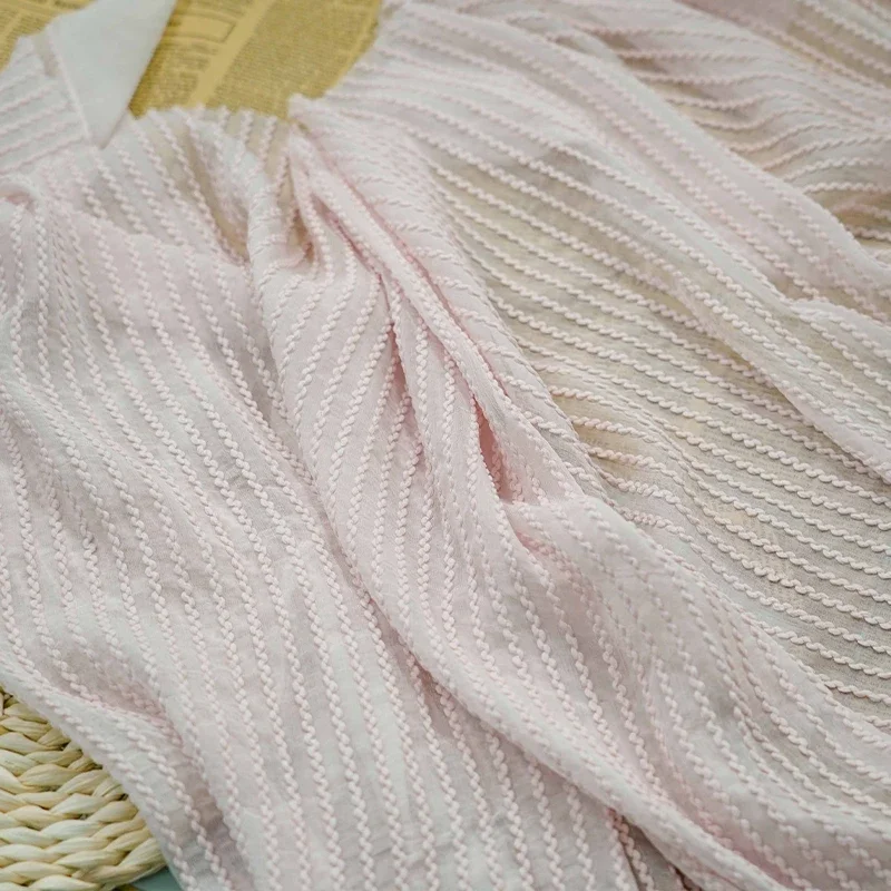 الربيع الصيف متعدد الألوان مخطط الشيفون المطرزة النسيج Diy بها بنفسك فستان خفيف الوزن بلوزة الملابس المواد النمط الكوري الياباني