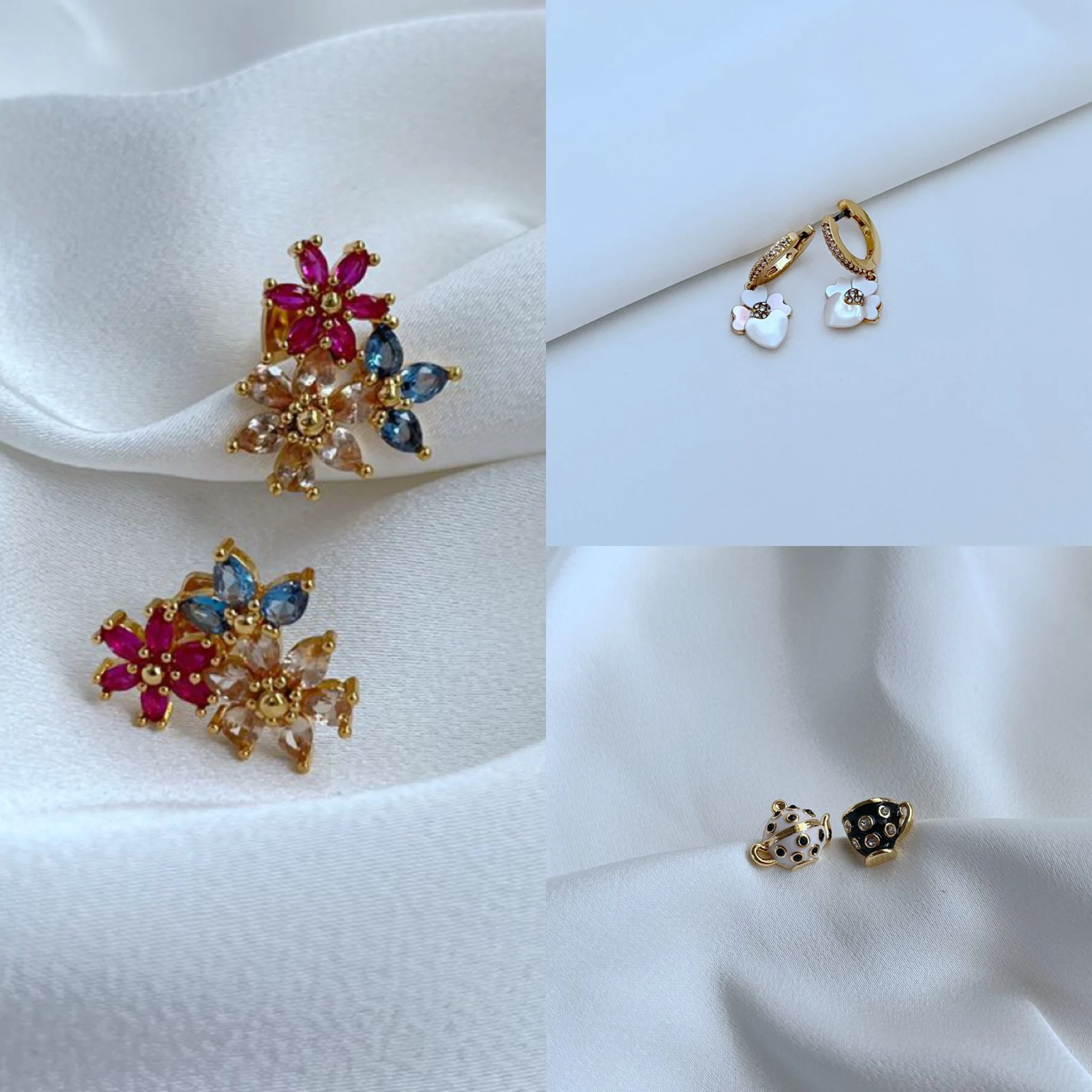 KS European and American New Simple Fashion Classic Stingy Commuting Versatile Sweet Flower Teacup Shape Earrings Combination