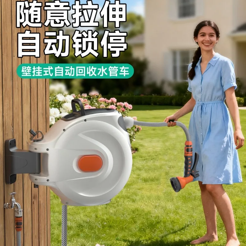 Automatic Recycling  Pipe, Garden Watering Artifact,  Wall-mounted  Drum Cart Telescopic Hose