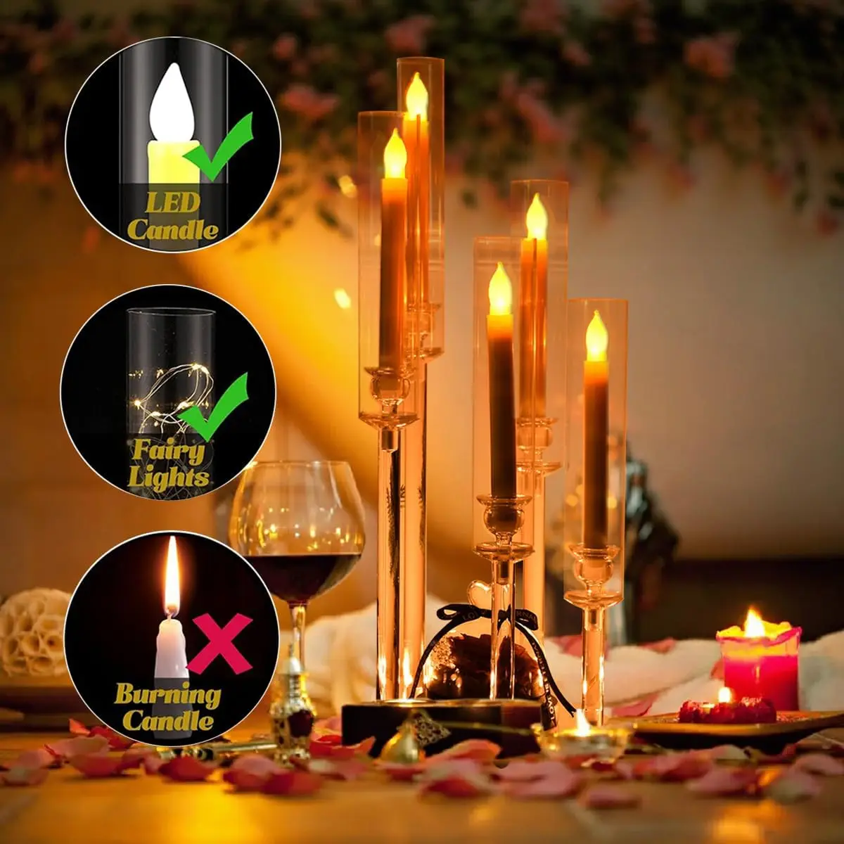 

8PCS 5 Arm Acrylic Candelabra for Wedding Table Centerpiece Stands with Removable Lampshade for Party Fit 0.8 LED Candle