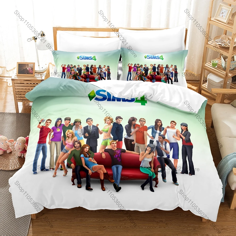 Popular Life Simulation Game The Sims 4 Full Printed 3PCS Bedding Duvet Cover + 2 Pillowcases Student Dorm Home Decoration