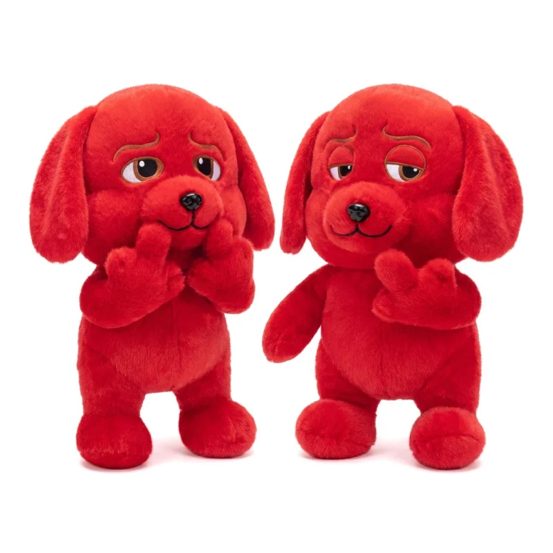 2 Pack Bright Red Fluffy Puppy Plush Dolls with Funny Poses And Different Expressions Novelty Home Decor And Gift Set