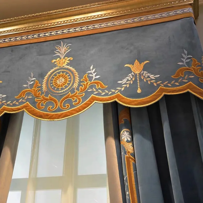 European Style Villa Embroidered Curtains Velvet Embroidered Cloth Curtains for Living Dining Room Bedroom Luxury Custom Size