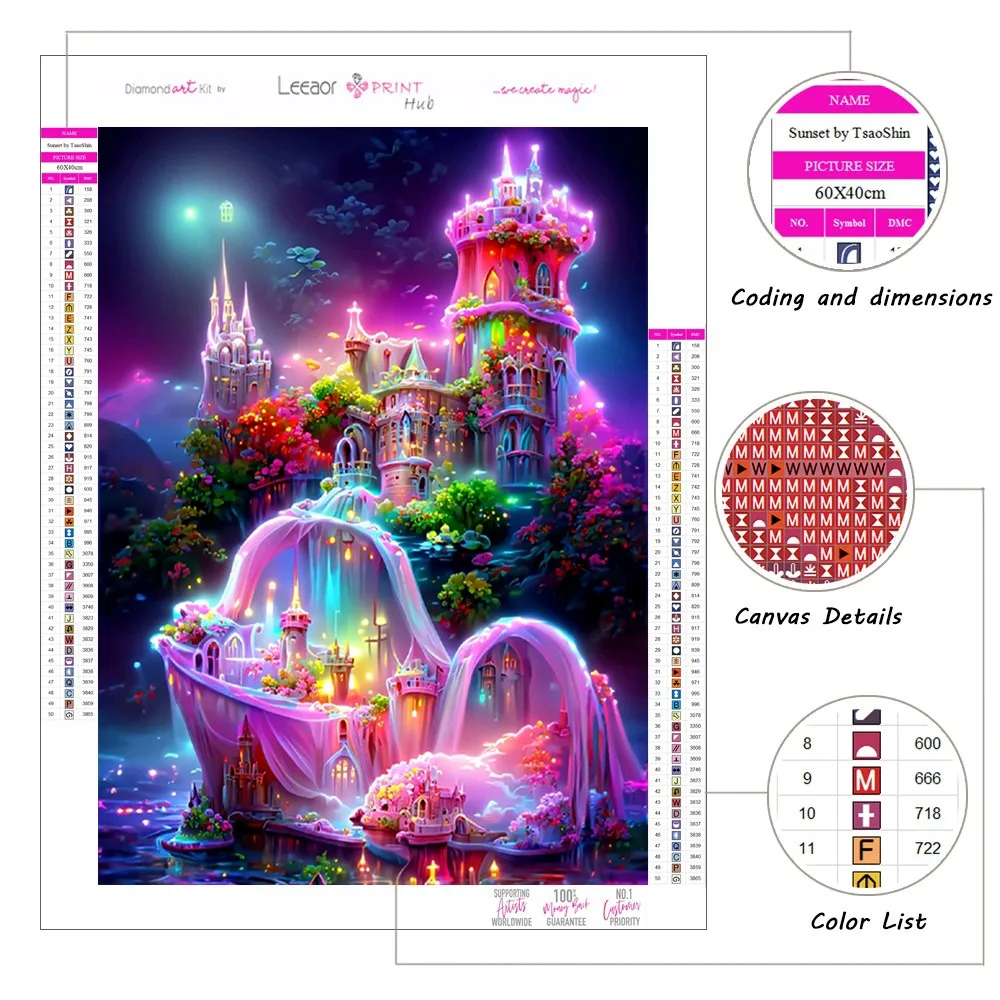 5D Diy Diamond Painting Luminous Castle Landscape Fairy Tale House Cross Stitch Living Room Home Decoration Cadeau Personnalisés