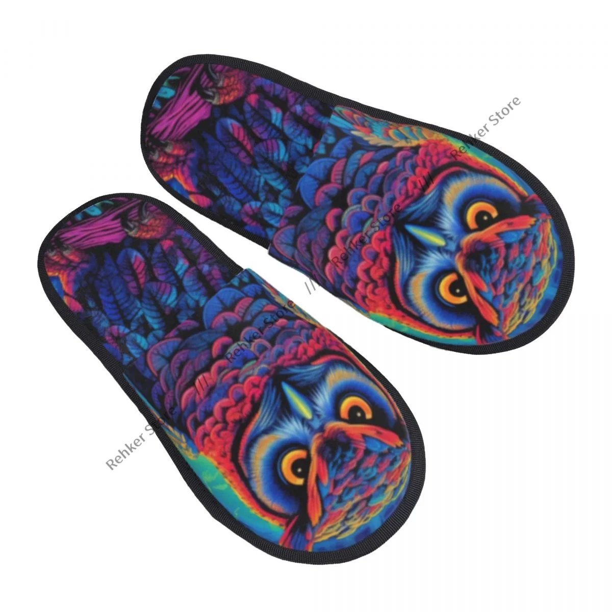 Colorful Owl On Branch In The Forest Indoor Slippers Furry Slipper Winter Home Shoes House Flat Closed Toe Slides Flip Flops