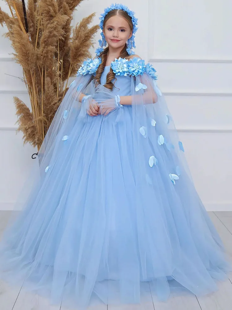 

2024 new foreign trade children's dress piano performance dress flower child wedding dress little girl