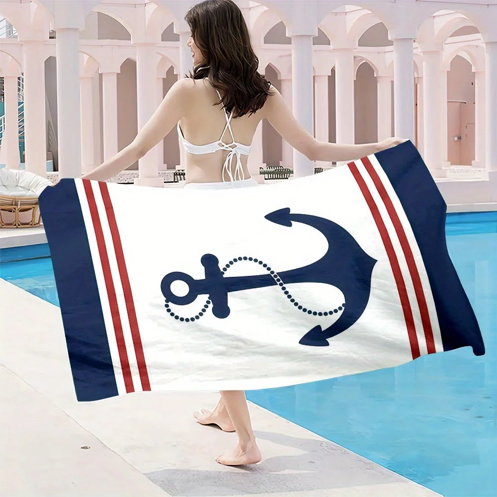 One Ultra-Soft Beach Towel Featuring a Coastal Design with Stripes And a Sea Anchor Motif, It Is Extremely Soft,Highly Absorbent