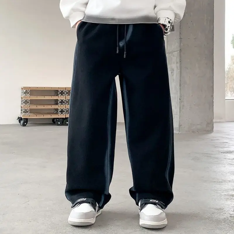 

2025 New Boys' Loose Straight Leg Sportswear Pants for Big & Tall Kids - Spring/Fall Kids' Korean Style Comfortable Long Pants