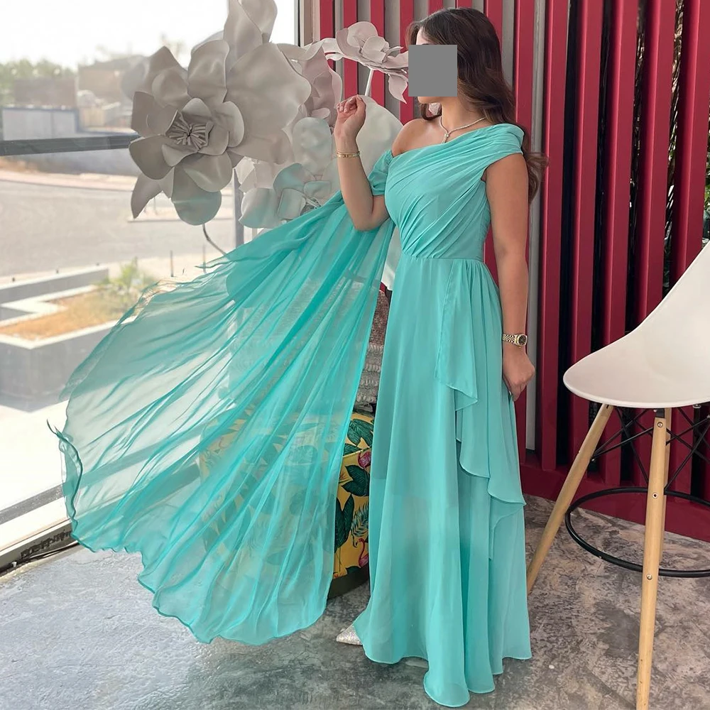 

Classic Chiffon One Shoulder Formal Evening Dress with Pleats Saudi Arabia Floor Length Special Occasion Dress High Quality