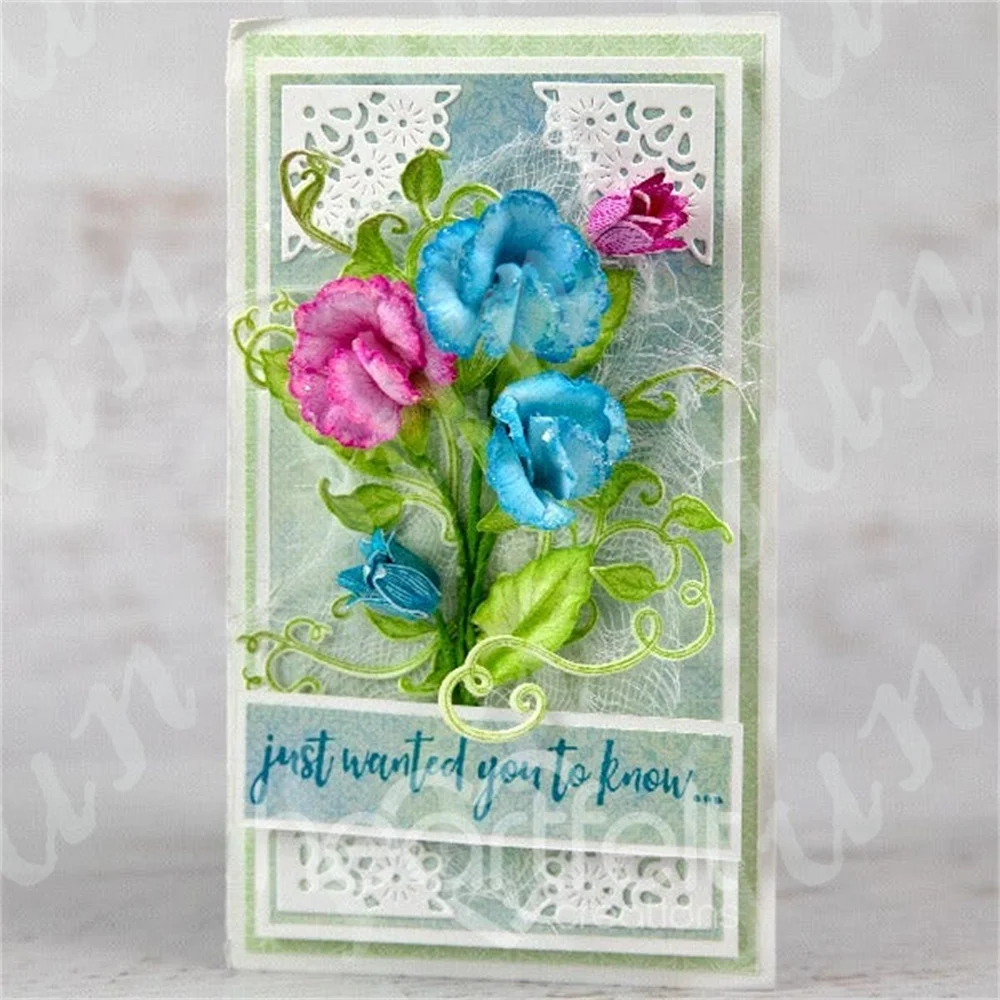 Vining Sweet Pea Clear Stamps and Metal Cutting Dies Sets for Diy Craft Greeting Card Scrapbooking Decoration Template Molds view 5