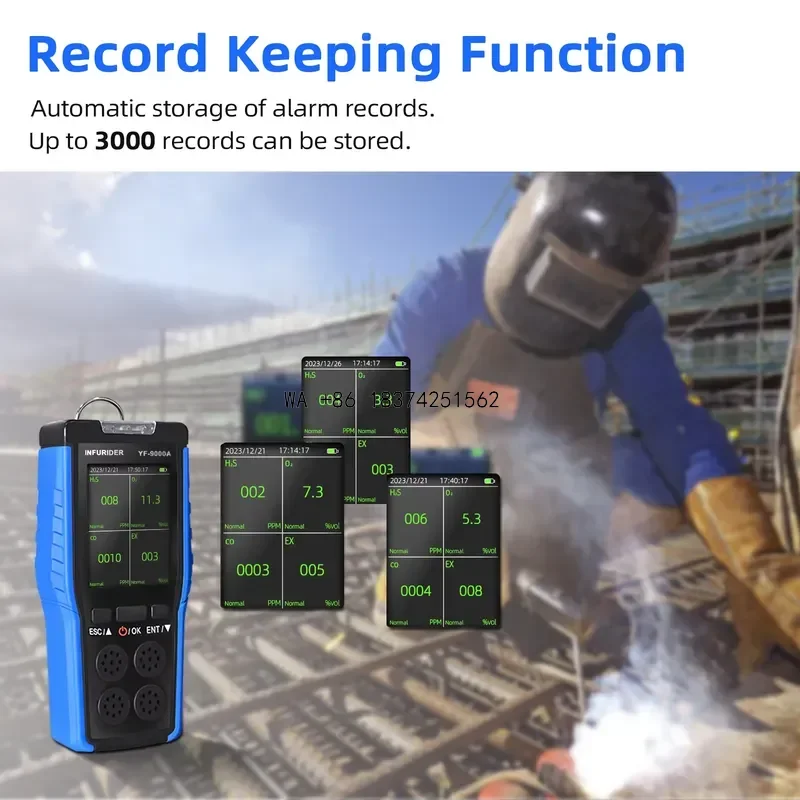Wmwmnu for HP-9000A 4-in-1 Gas Detector O2 H2S CO EX with 2500mAh Rechargeable Battery Sound Light Vibration Alarm