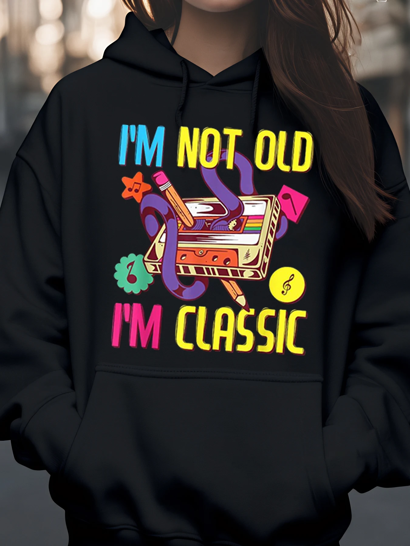 

Классическая толстовка с принтом кассетной ленты «Я не старый, я» для любителей музыки, повседневная одежда, одежда унисекс для взрослых